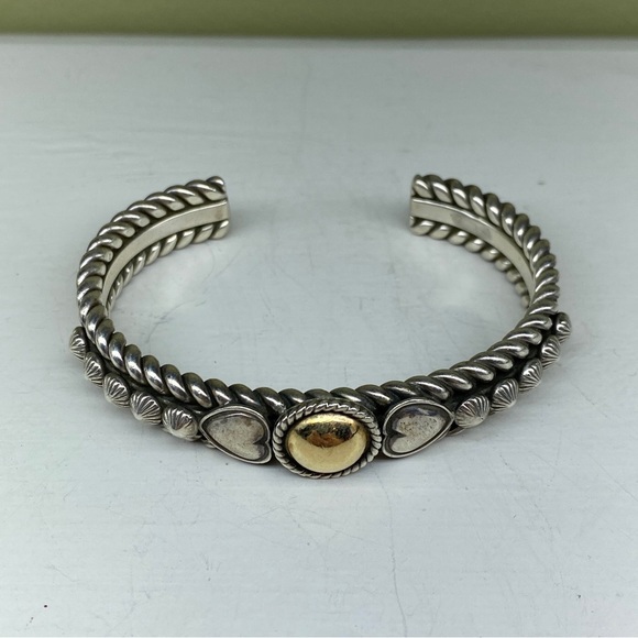 Vintage Signed Navajo Artie Yellowhorse Sterling And 14k Cuff Bracelet - Picture 5 of 10